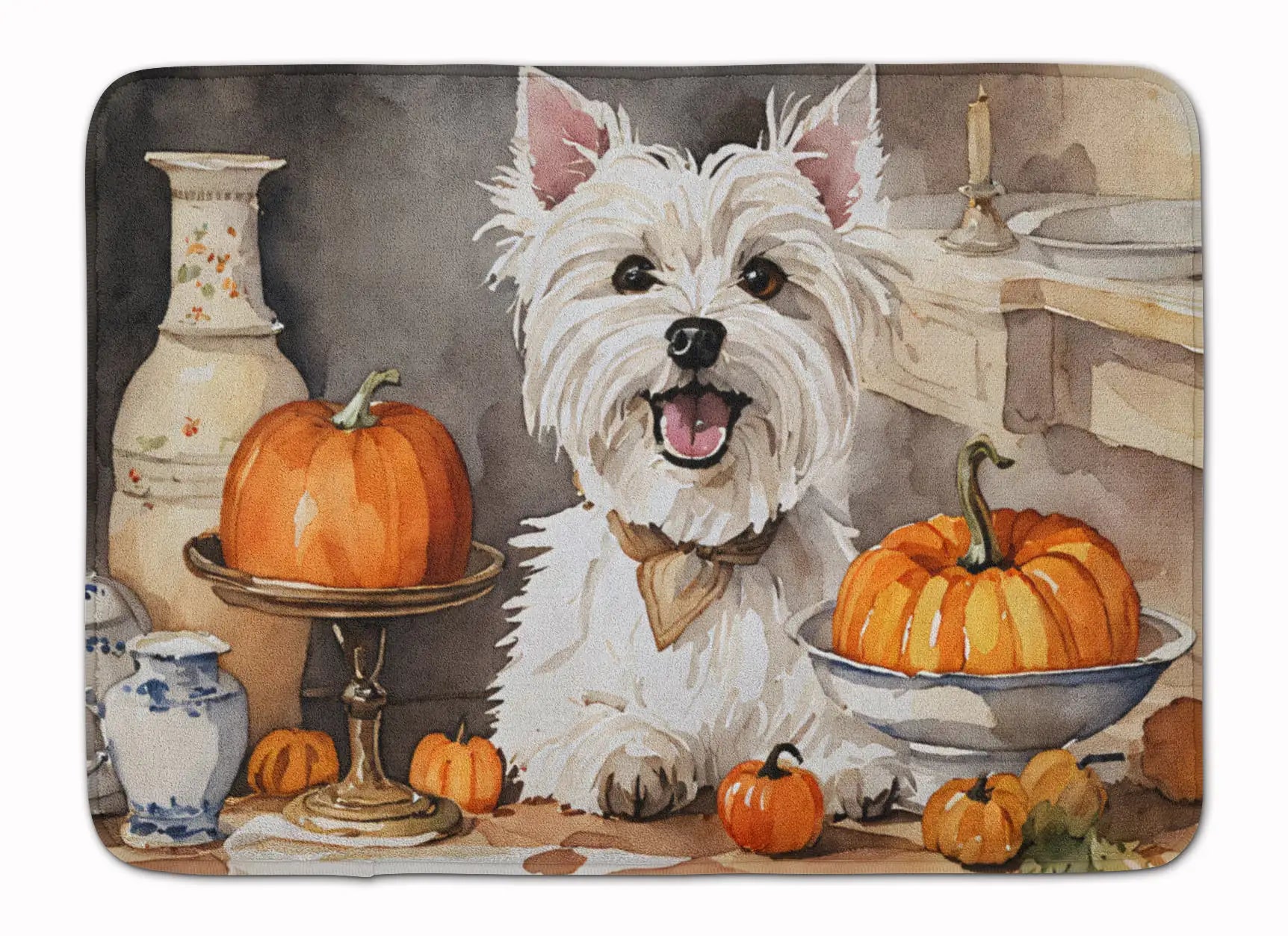 Westie Fall Kitchen Pumpkins Memory Foam Kitchen Mat