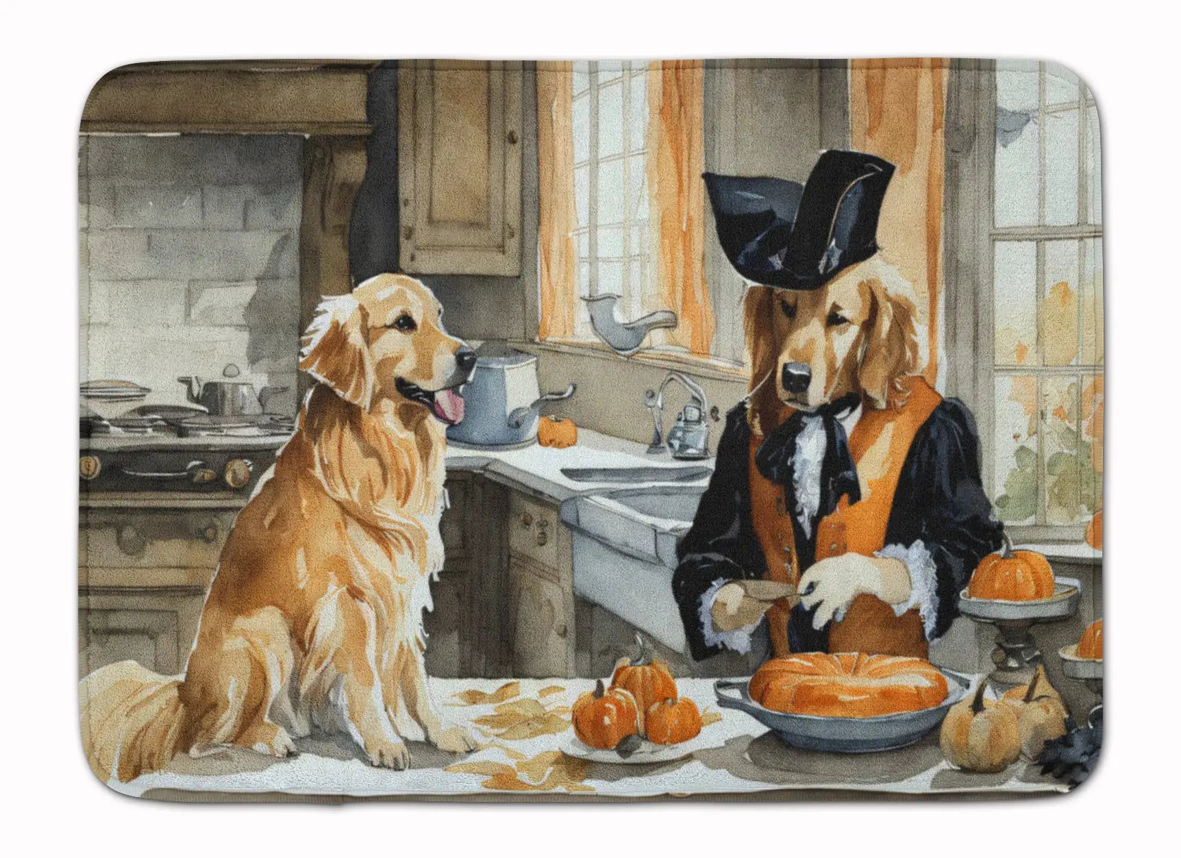 Golden Retriever Fall Kitchen Pumpkins Memory Foam Kitchen Mat