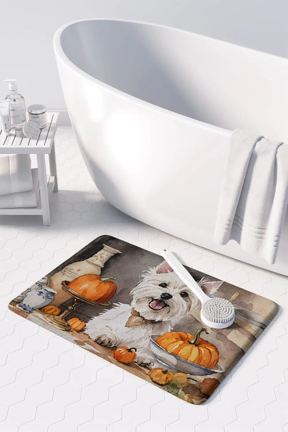 Westie Fall Kitchen Pumpkins Memory Foam Kitchen Mat